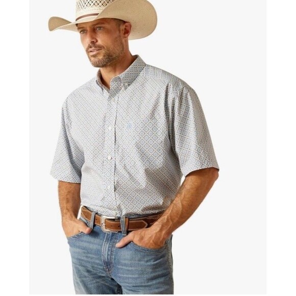 Ariat Men's JETT short sleeve CERAMIC TEAL Classic Fit Button Down NWT XL *read - Picture 1 of 6